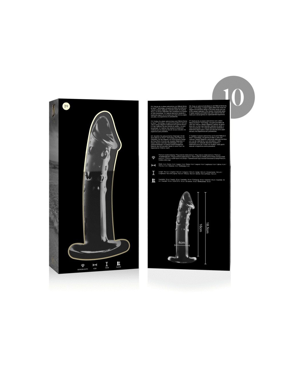 NEBULA SERIES BY IBIZA - MODEL 19 DILDO BOROSILICATE GLASS CLEAR 18.5 CM -O- 4 CM