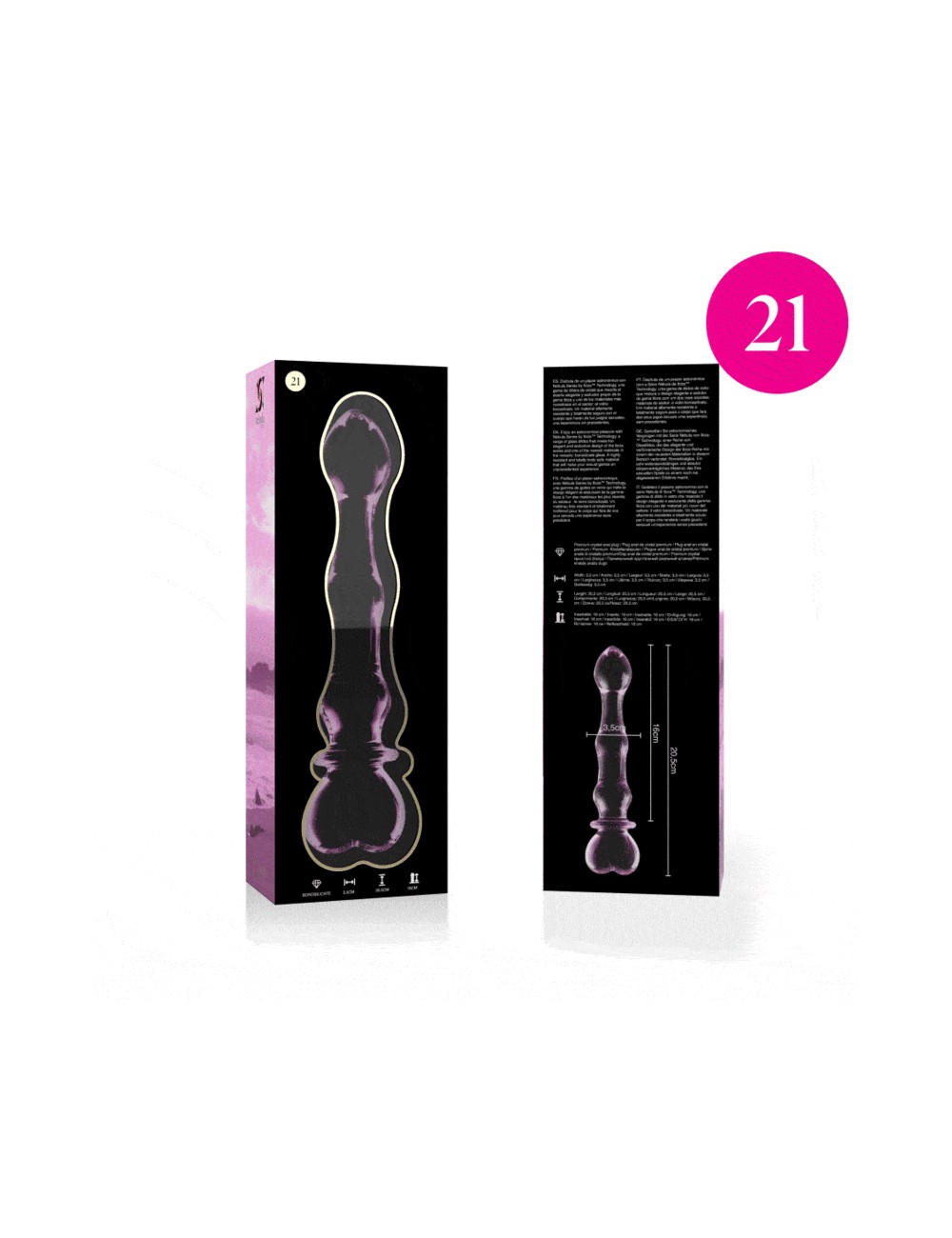 NEBULA SERIES BY IBIZA - MODEL 21 DILDO BOROSILICATE GLASS PINK 20.5 CM -O- 3.5 CM