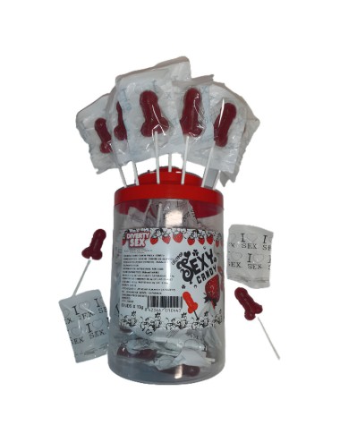 DIABLO PICANTE - 50 STRAWBERRY & CHERRY CANDY PENIS LOLLIPOP (50 UNITS)