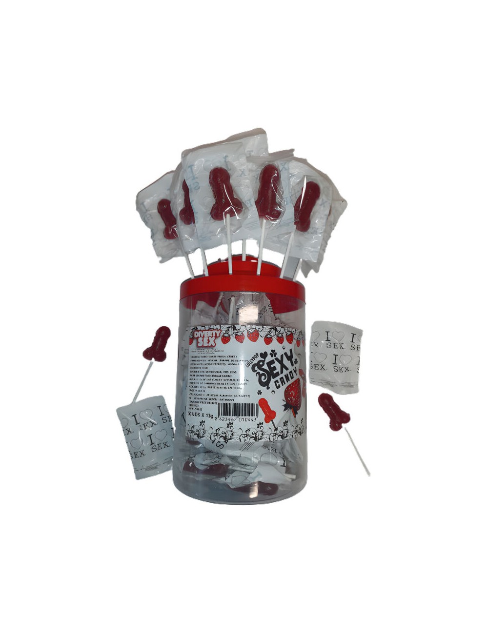 DIABLO PICANTE - 50 STRAWBERRY & CHERRY CANDY PENIS LOLLIPOP (50 UNITS)