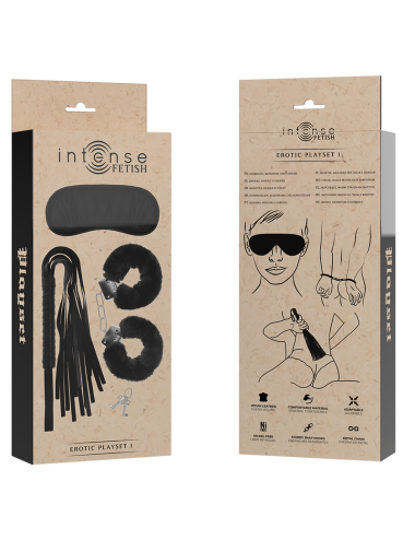INTENSE FETISH - EROTIC PLAYSET 1 WITH HANDCUFFS, BLIND MASK AND FLOGGER