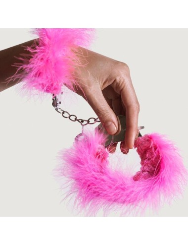 ADRIEN LASTIC - METAL HANDCUFFS WITH PINK FEATHERS