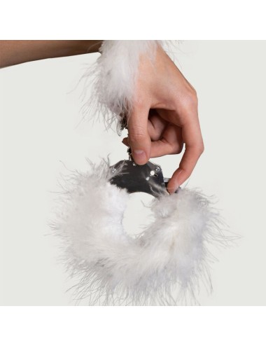 ADRIEN LASTIC - METAL HANDCUFFS WITH WHITE FEATHERS