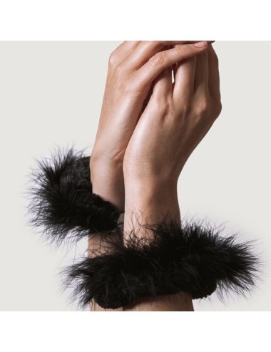 ADRIEN LASTIC - METAL HANDCUFFS WITH BLACK FEATHERS