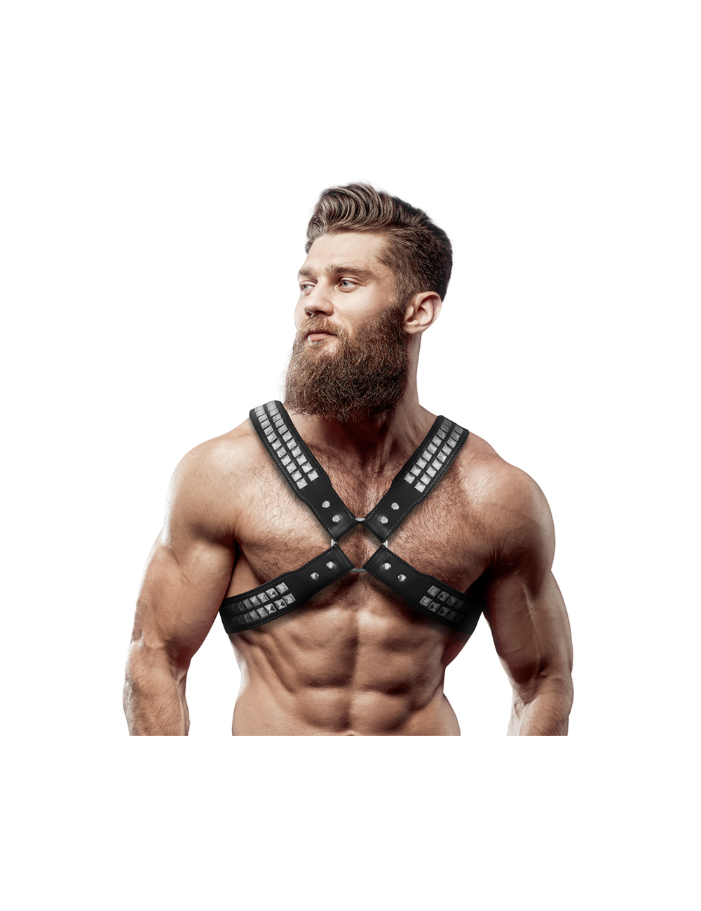 FETISH SUBMISSIVE ATTITUDE - MEN'S CROSSED CHEST ECO-LEATHER HARNESS WITH RIVETS