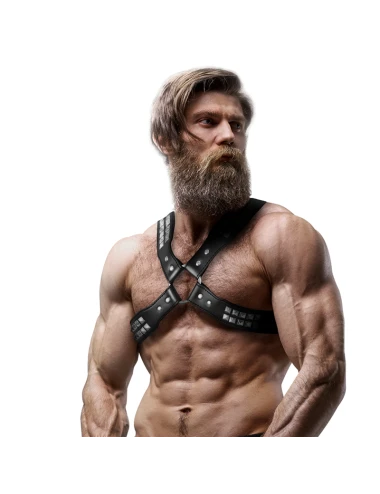 FETISH SUBMISSIVE ATTITUDE - MEN'S CROSSED CHEST ECO-LEATHER HARNESS WITH RIVETS