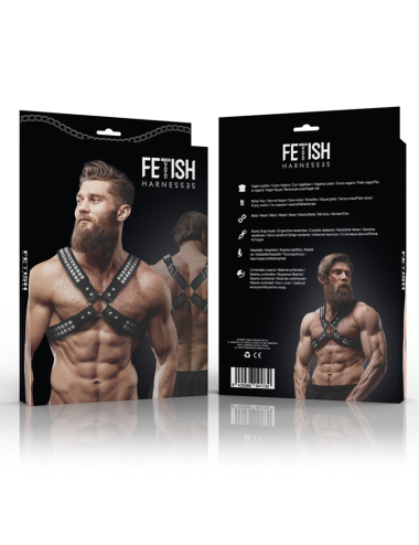 FETISH SUBMISSIVE ATTITUDE - MEN'S CROSSED CHEST ECO-LEATHER HARNESS WITH RIVETS