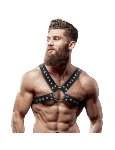 FETISH SUBMISSIVE ATTITUDE - MEN'S CROSS-OVER ECO-LEATHER CHEST HARNESS WITH STUDS