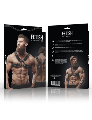FETISH SUBMISSIVE ATTITUDE - MEN'S CROSS-OVER ECO-LEATHER CHEST HARNESS WITH STUDS