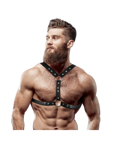 FETISH SUBMISSIVE ATTITUDE - ECO-LEATHER CHEST HARNESS WITH DOUBLE SUPPORT AND STUDS FOR MEN