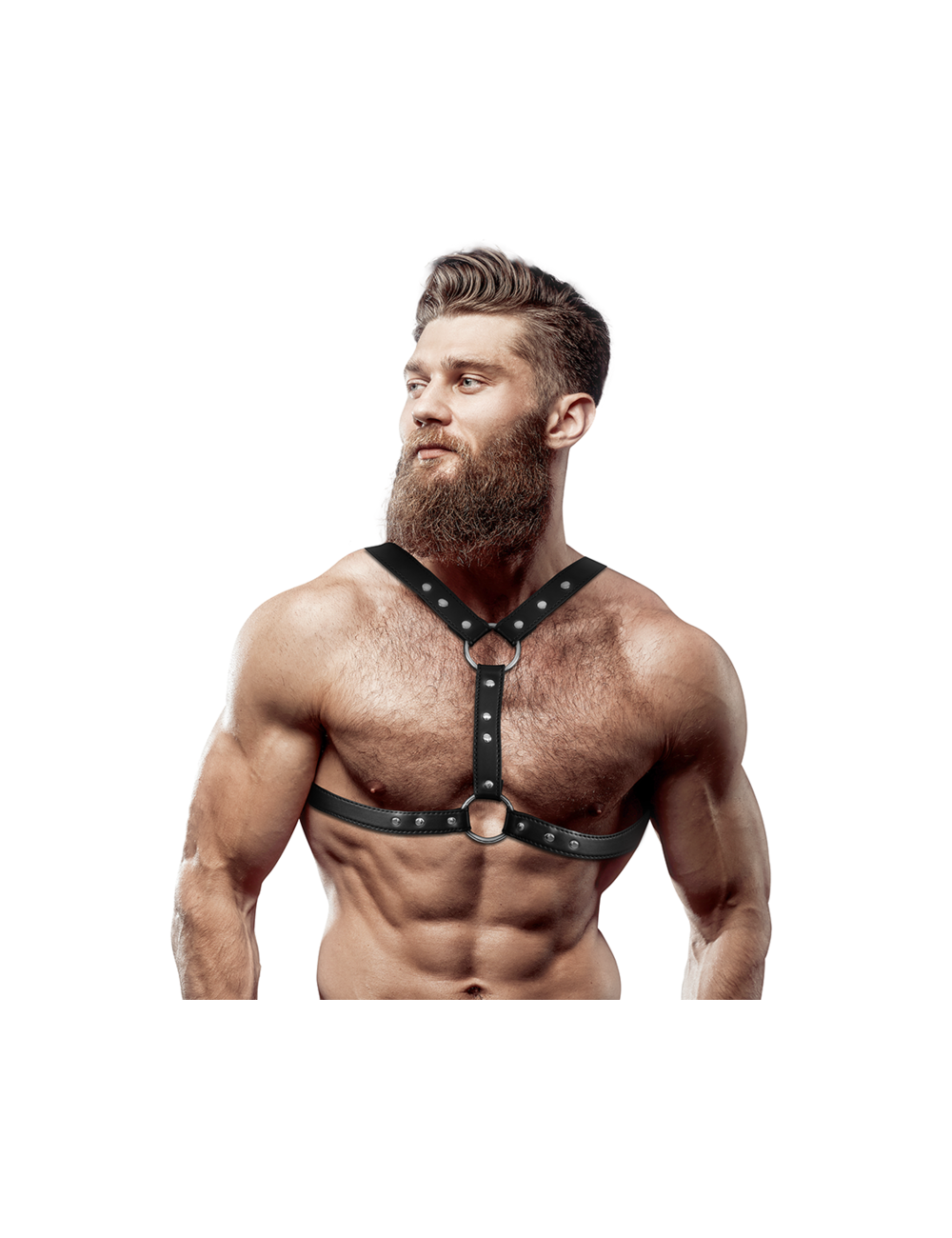 FETISH SUBMISSIVE ATTITUDE - ECO-LEATHER CHEST HARNESS WITH DOUBLE SUPPORT AND STUDS FOR MEN FETISH SUBMISSIVE ATTITUDE - ECO-LEATHER CHEST HARNESS WITH DOUBLE SUPPORT AND STUDS FOR MEN
