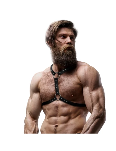 FETISH SUBMISSIVE ATTITUDE - ECO-LEATHER CHEST HARNESS WITH DOUBLE SUPPORT AND STUDS FOR MEN