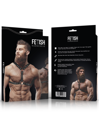 FETISH SUBMISSIVE ATTITUDE - ECO-LEATHER CHEST HARNESS WITH DOUBLE SUPPORT AND STUDS FOR MEN