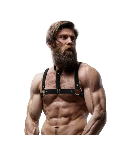 FETISH SUBMISSIVE ATTITUDE - ADJUSTABLE ECO-LEATHER CHEST HARNESS WITH NECKLACE FOR MEN