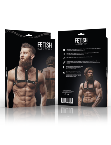 FETISH SUBMISSIVE ATTITUDE - ADJUSTABLE ECO-LEATHER CHEST HARNESS WITH NECKLACE FOR MEN