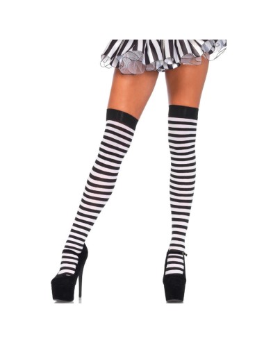 LEG AVENUE - BLACK/WHITE STRIPED HIGH SOCKS