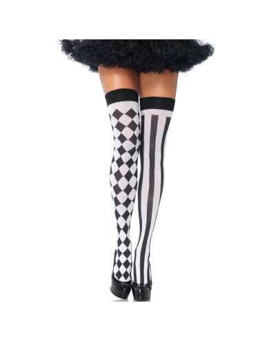LEG AVENUE - BLACK/WHITE ARLEQUIN HIGH SOCKS