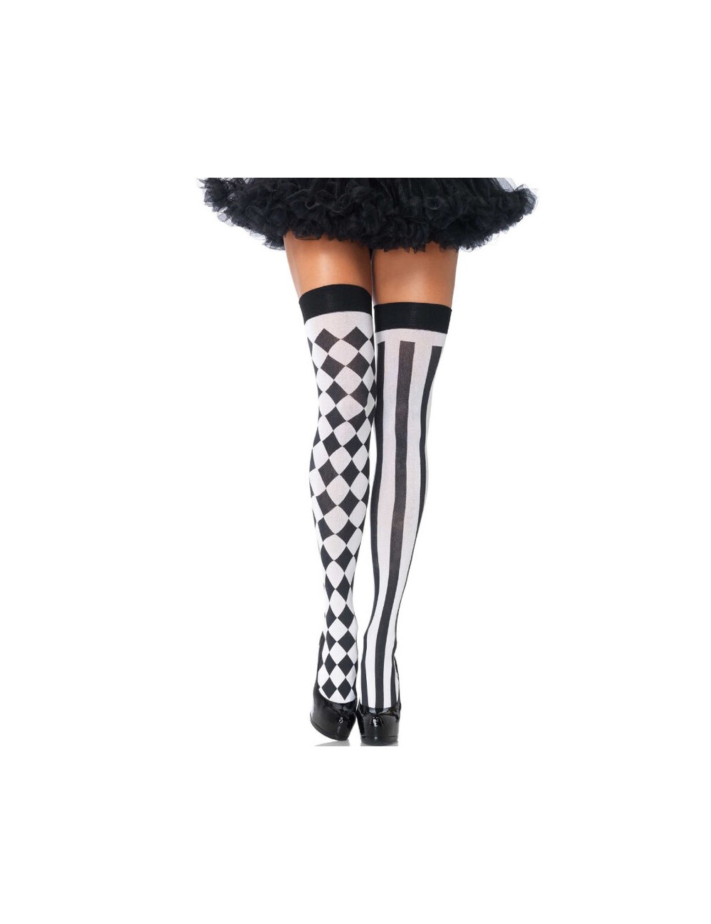 LEG AVENUE - BLACK/WHITE ARLEQUIN HIGH SOCKS LEG AVENUE - BLACK/WHITE ARLEQUIN HIGH SOCKS