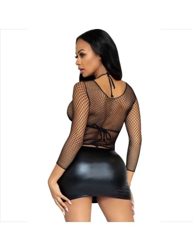 LEG AVENUE - FISHNET LONG SLEEVE T-SHIRT BLACK
