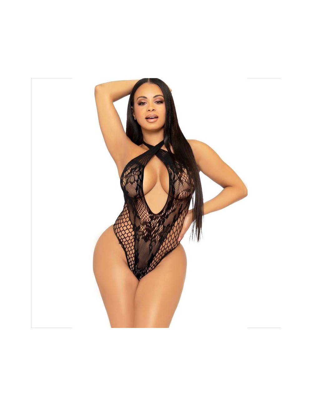 LEG AVENUE - TEDDY HALTER WITH LACE BLACK