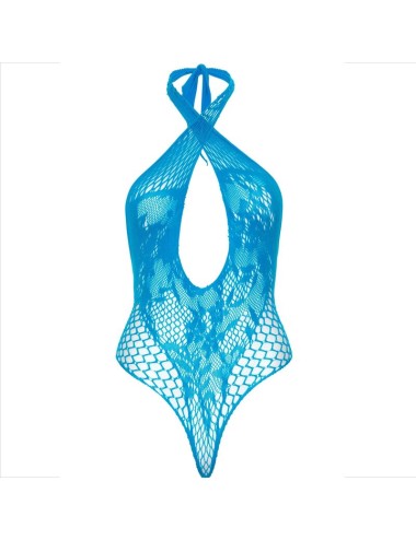 LEG AVENUE - TEDDY HALTER WITH LACE BLUE