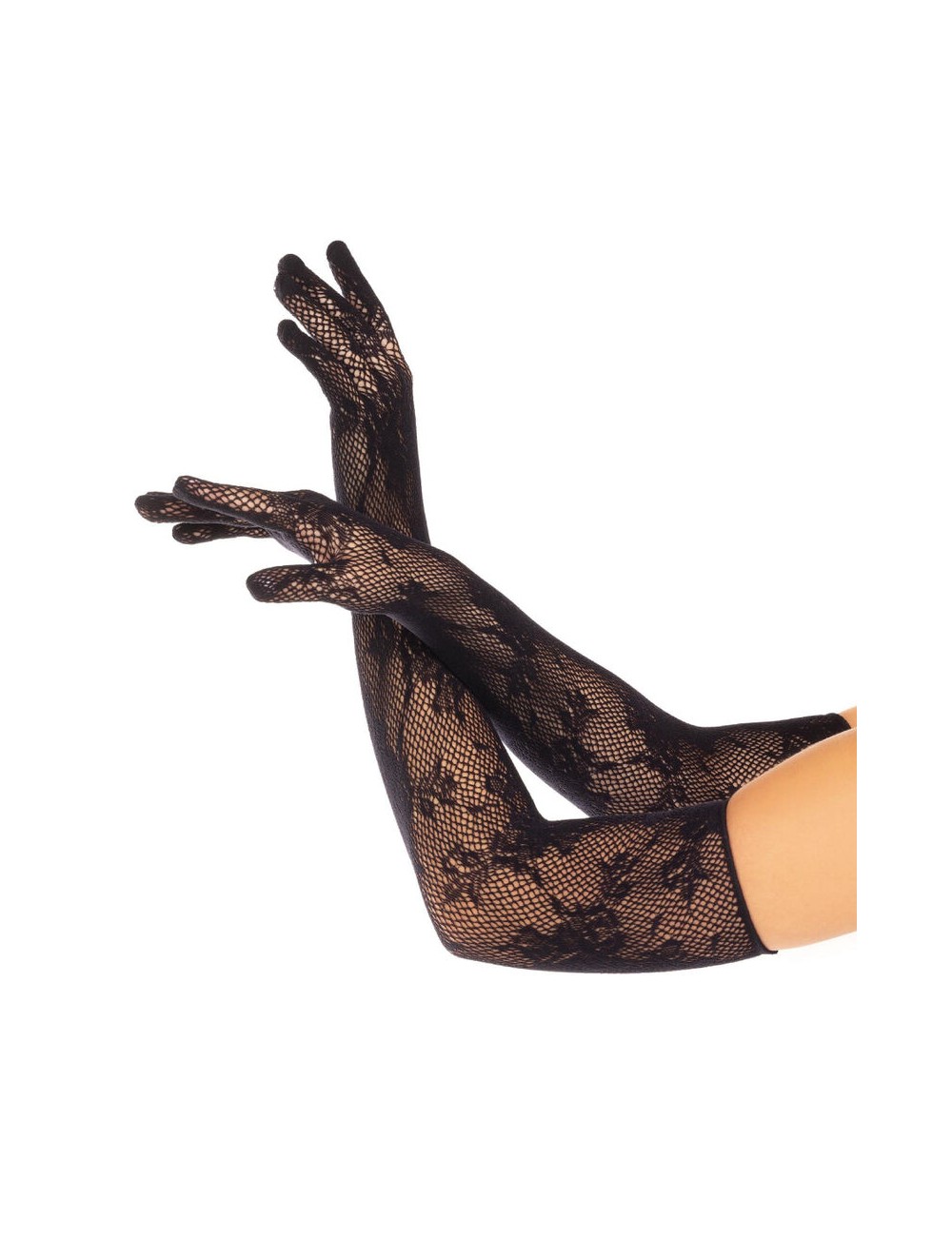 LEG AVENUE - RED FLORAL GLOVES BLACK LEG AVENUE - RED FLORAL GLOVES BLACK