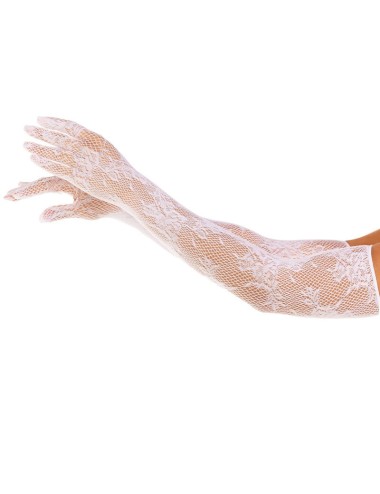 LEG AVENUE - RED FLORAL GLOVES WHITE