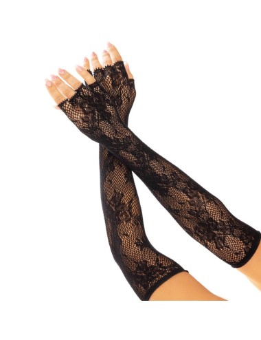 LEG AVENUE - FLORAL NETWORK FINGERLESS GLOVES BLACK