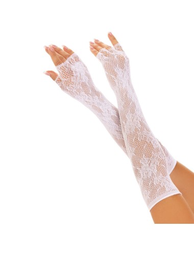 LEG AVENUE - FLORAL NETWORK FINGERLESS GLOVES WHITE