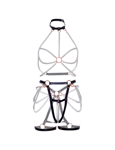 LEG AVENUE - HARNESS BRA & PEARL GARTER M