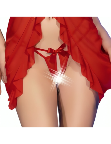 CHILIROSE - CR 4696 BABYDOLL & THONG CROTCHLESS RED S/M