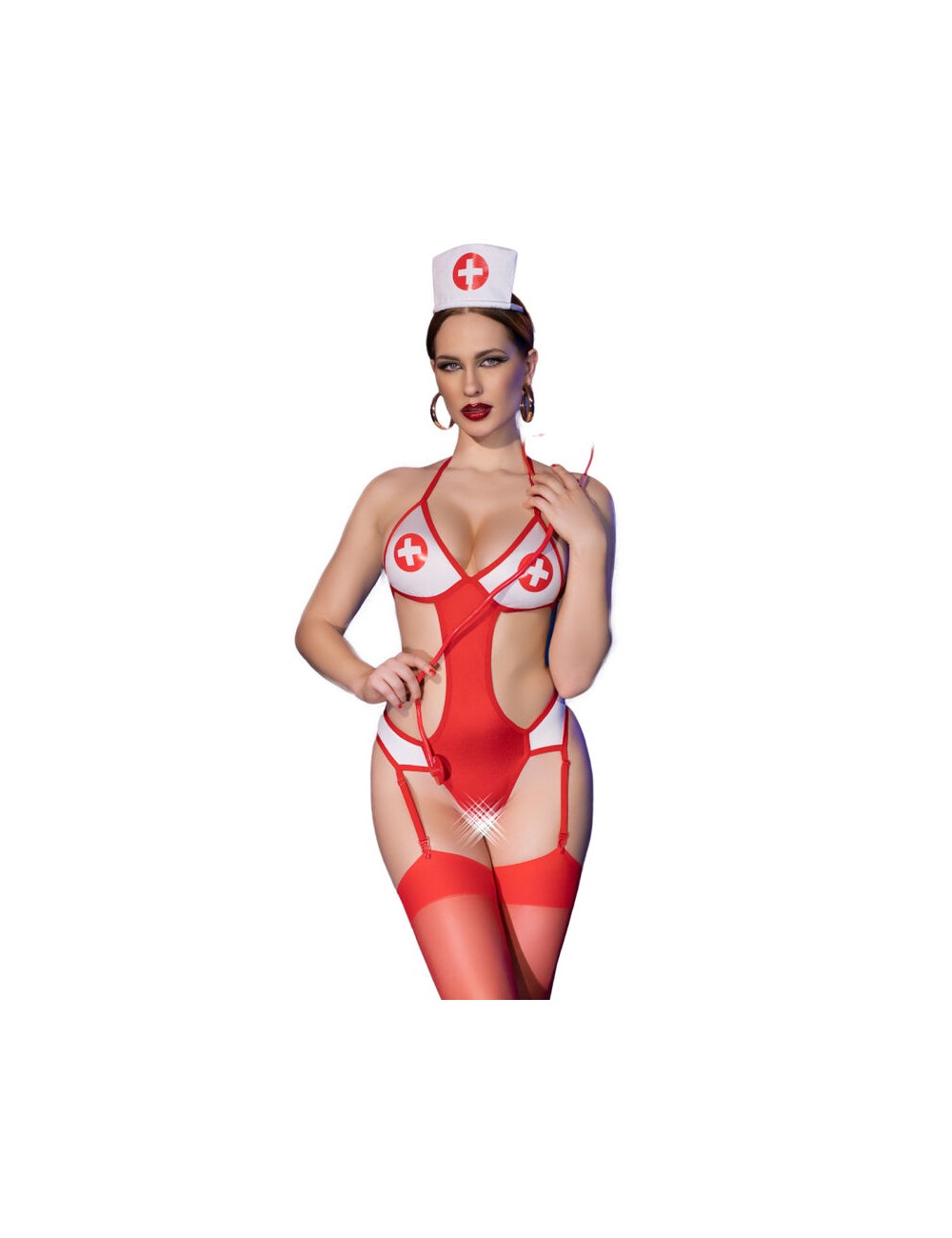 CHILIROSE - CR 4631 SET BODYSUIT NURSE CROTCHLESS RED L/XL CHILIROSE - CR 4631 SET BODYSUIT NURSE CROTCHLESS RED L/XL