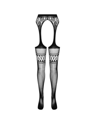 PASSION - S026 BLACK TIGHTS WITH GARTER ONE SIZE