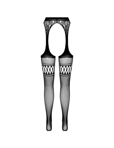 PASSION - S026 BLACK TIGHTS WITH GARTER ONE SIZE