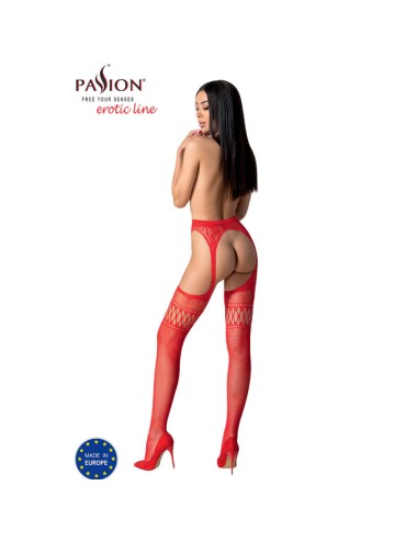 PASSION - S026 RED STOCKINGS WITH GARTER ONE SIZE