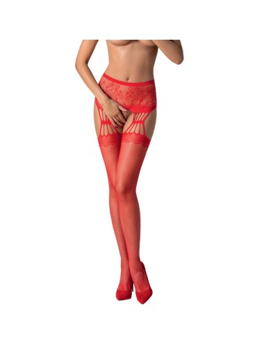 PASSION - S027 RED STOCKINGS WITH GARTER ONE SIZE