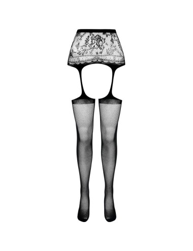 PASSION - S028 BLACK TIGHTS WITH GARTER ONE SIZE