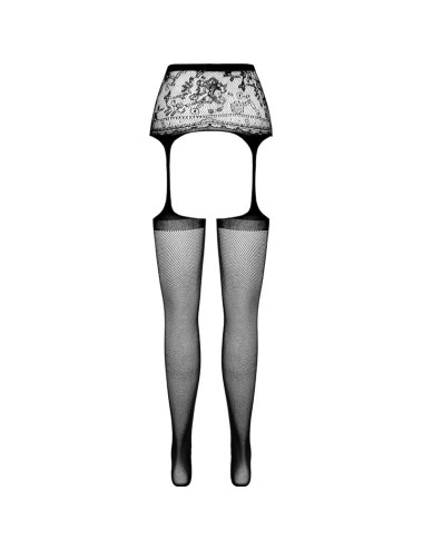 PASSION - S028 BLACK TIGHTS WITH GARTER ONE SIZE