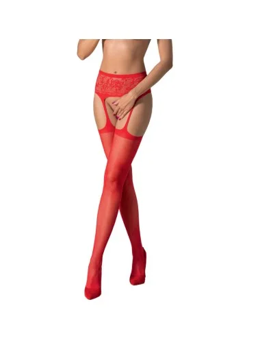 PASSION - S028 RED STOCKINGS WITH GARTER ONE SIZE