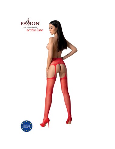 PASSION - S028 RED STOCKINGS WITH GARTER ONE SIZE