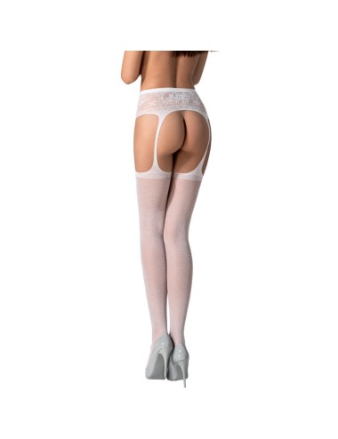 PASSION - S028 WHITE STOCKINGS WITH GARTER ONE SIZE