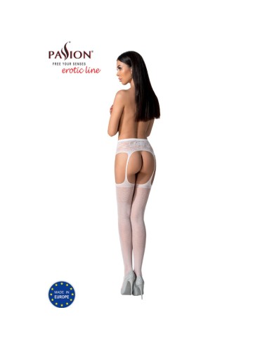 PASSION - S028 WHITE STOCKINGS WITH GARTER ONE SIZE