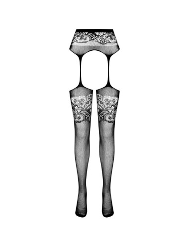 PASSION - S029 BLACK TIGHTS WITH GARTER ONE SIZE