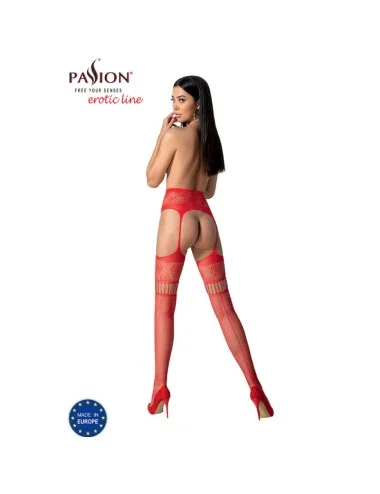 PASSION - S030 RED STOCKINGS WITH GARTER ONE SIZE