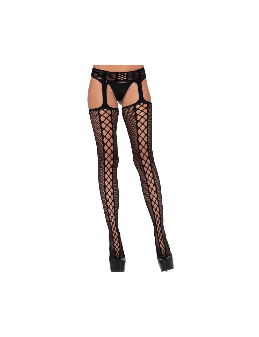 LEG AVENUE - STOCKINGS NET AND GARTER BLACK