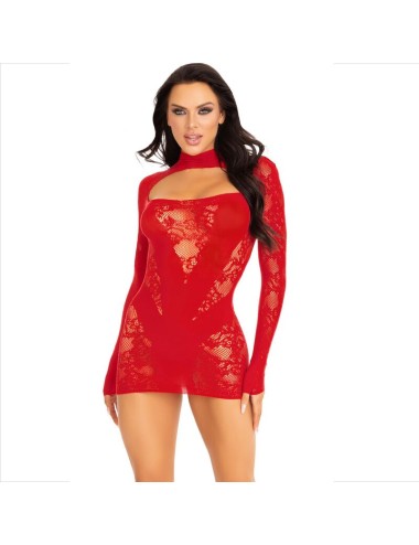 LEG AVENUE - MINI DRESS WITH LACE LONG SLEEVE RED