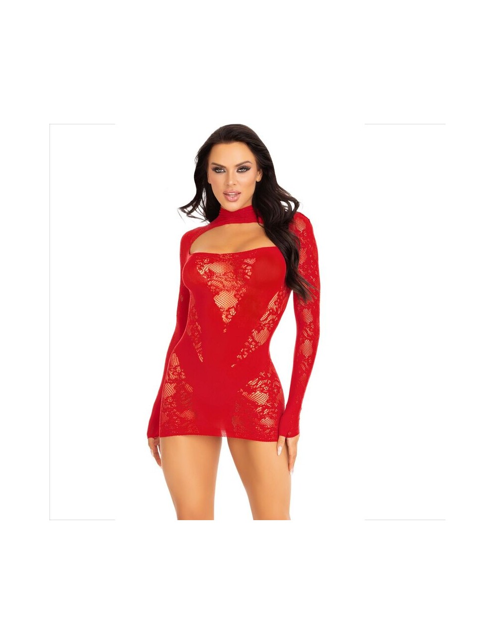 LEG AVENUE - MINI DRESS WITH LACE LONG SLEEVE RED LEG AVENUE - MINI DRESS WITH LACE LONG SLEEVE RED