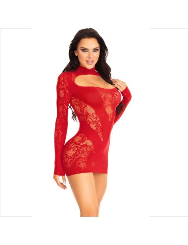 LEG AVENUE - MINI DRESS WITH LACE LONG SLEEVE RED