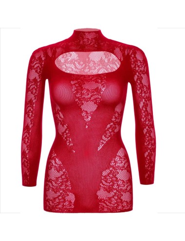 LEG AVENUE - MINI DRESS WITH LACE LONG SLEEVE RED
