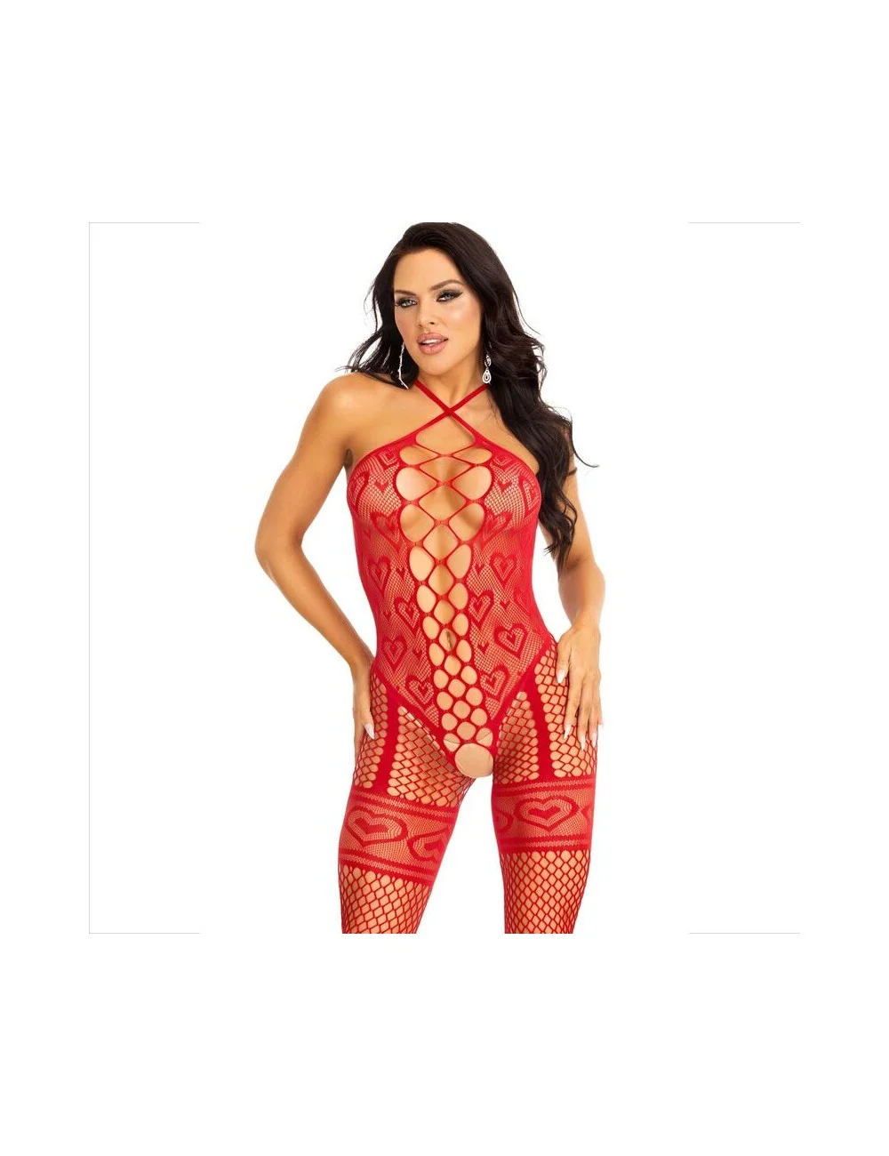LEG AVENUE - BODYSTOCKING NECK HALTER RED HEARTS RED LEG AVENUE - BODYSTOCKING NECK HALTER RED HEARTS RED